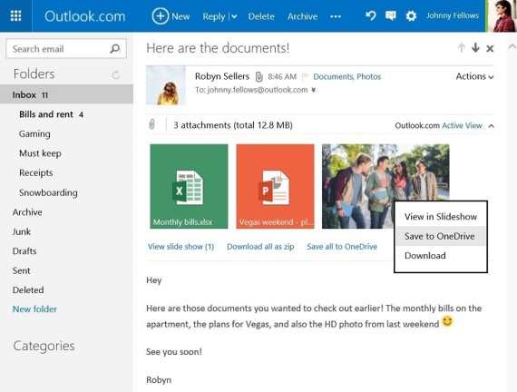 Outlook.com Attachments Saved