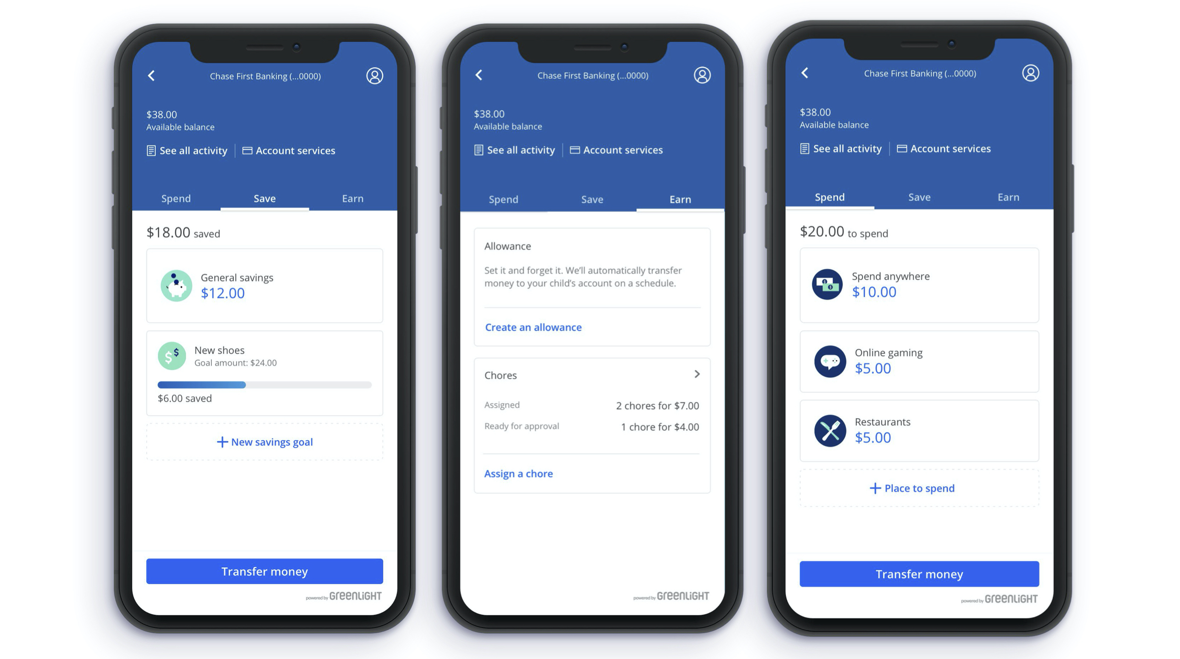 Chase Kids app screens