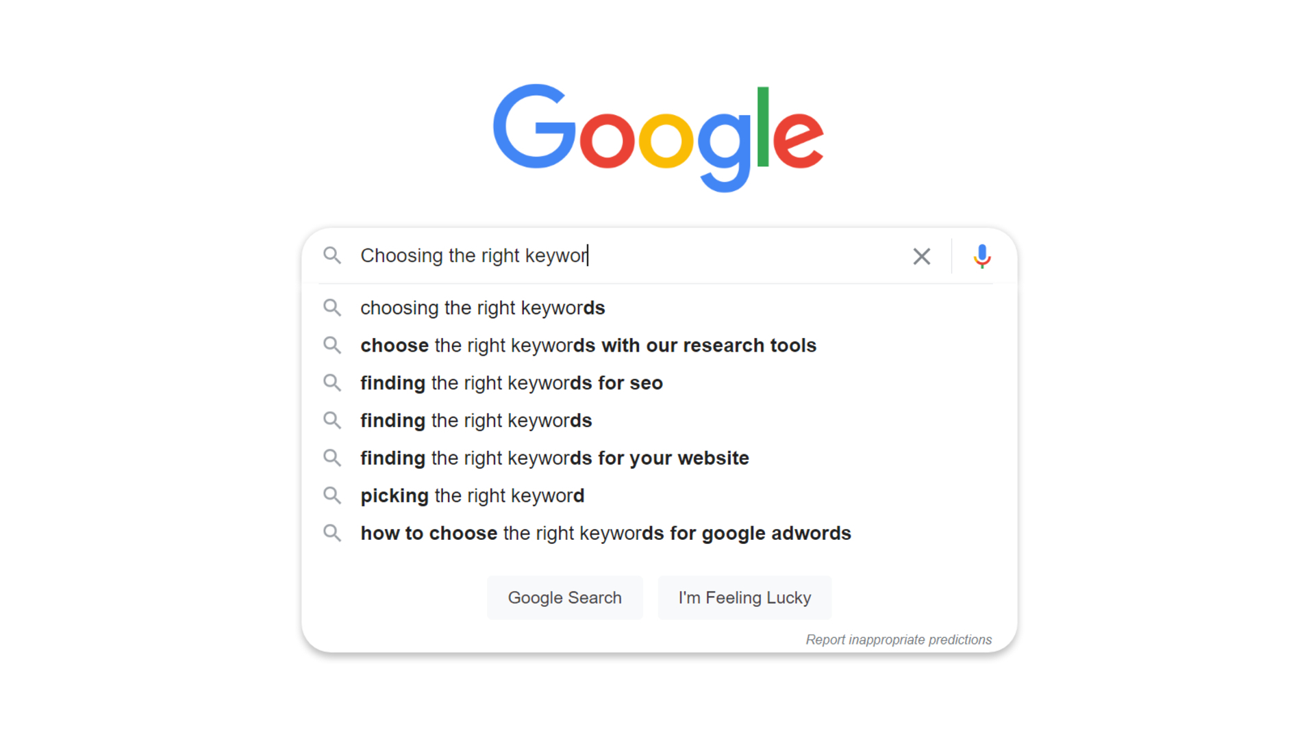 A sample Google search highlights certain keywords