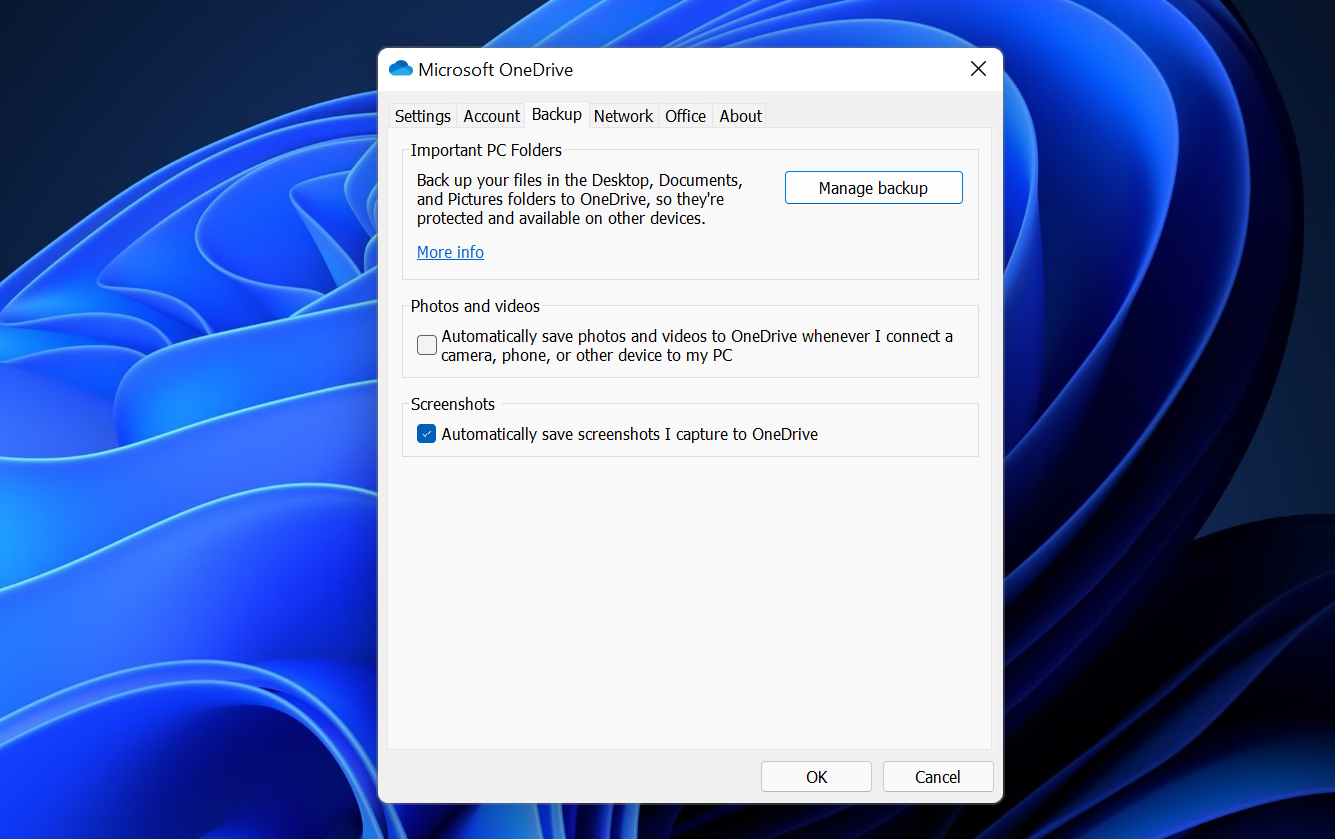 PrtSc with OneDrive for screenshots in Windows 11