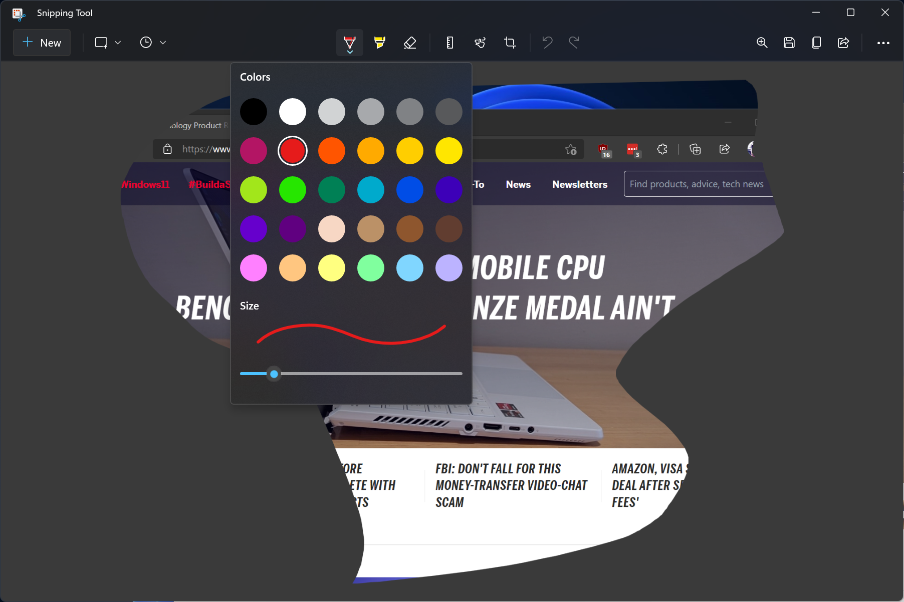 Edit screenshots in Windows 11 Snipping Tool
