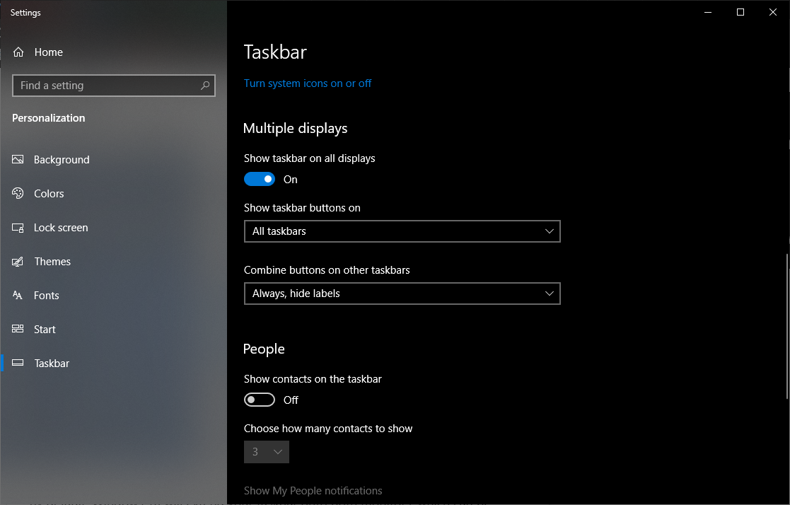 taskbar settings