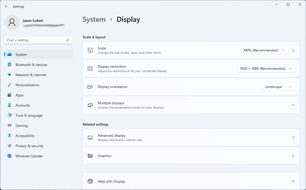 windows 11 scale and layout menu 