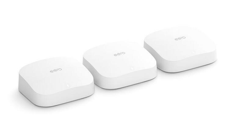 Amazon Eero Pro 6 three-pack Wi-Fi mesh node product shot