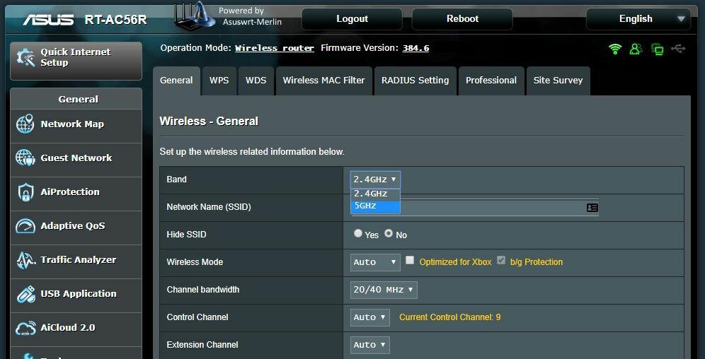 asus router settings screen