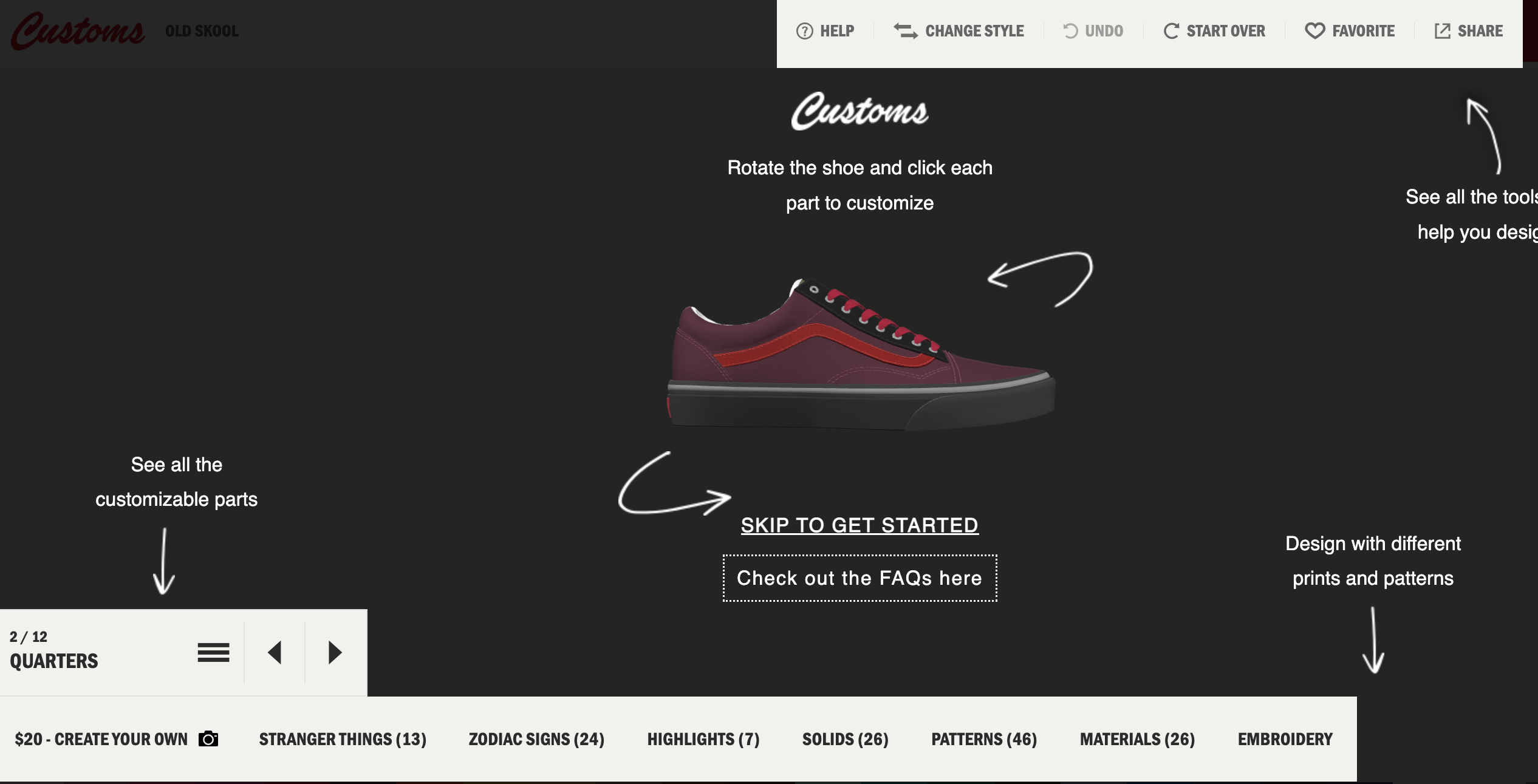 A preview of the shoe designer app at Vans.com