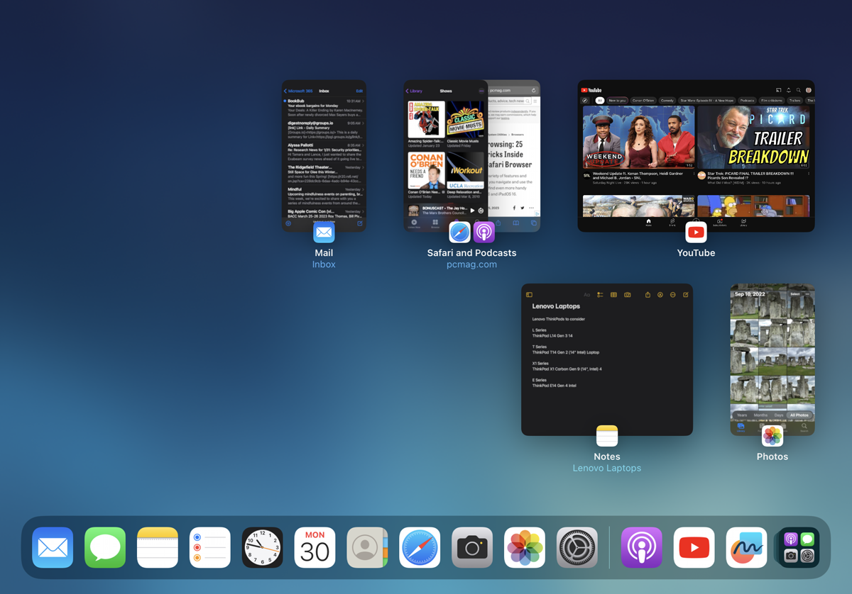 Swipe up from the bottom of the screen to see all your open apps