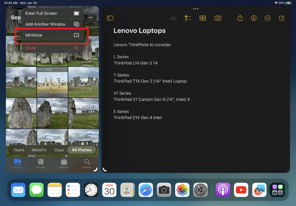 Minimize an app to the side