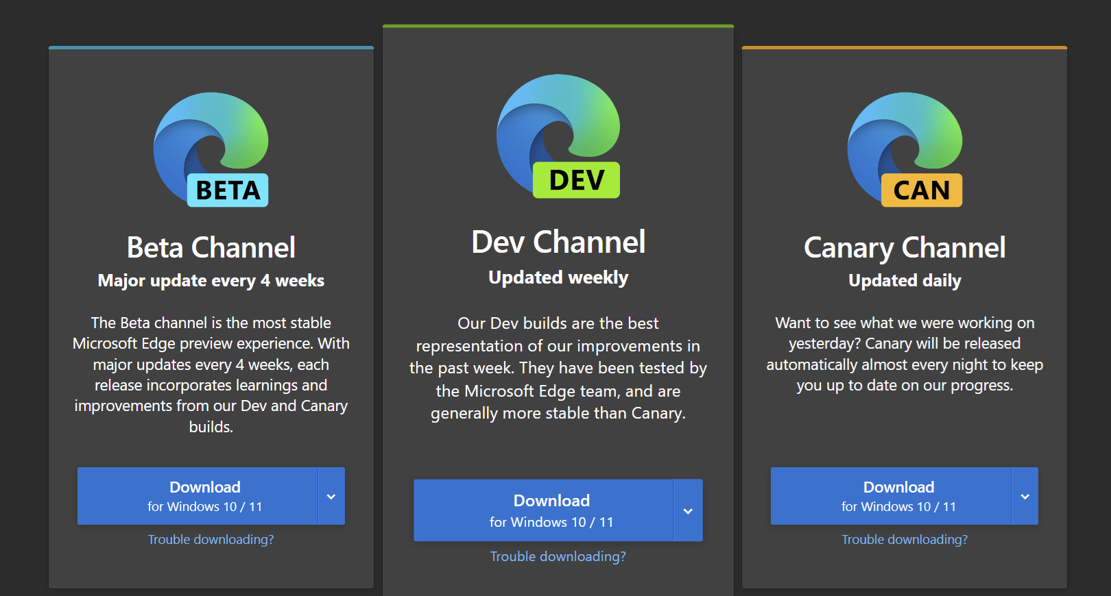 Edge Insiders Preview builds