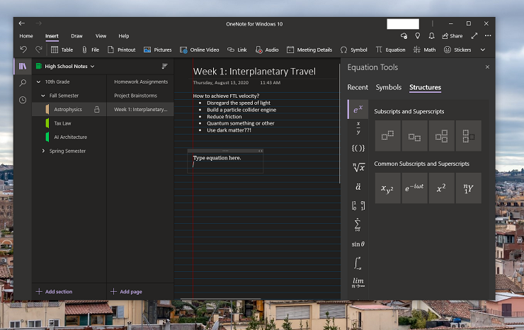OneNote Equations