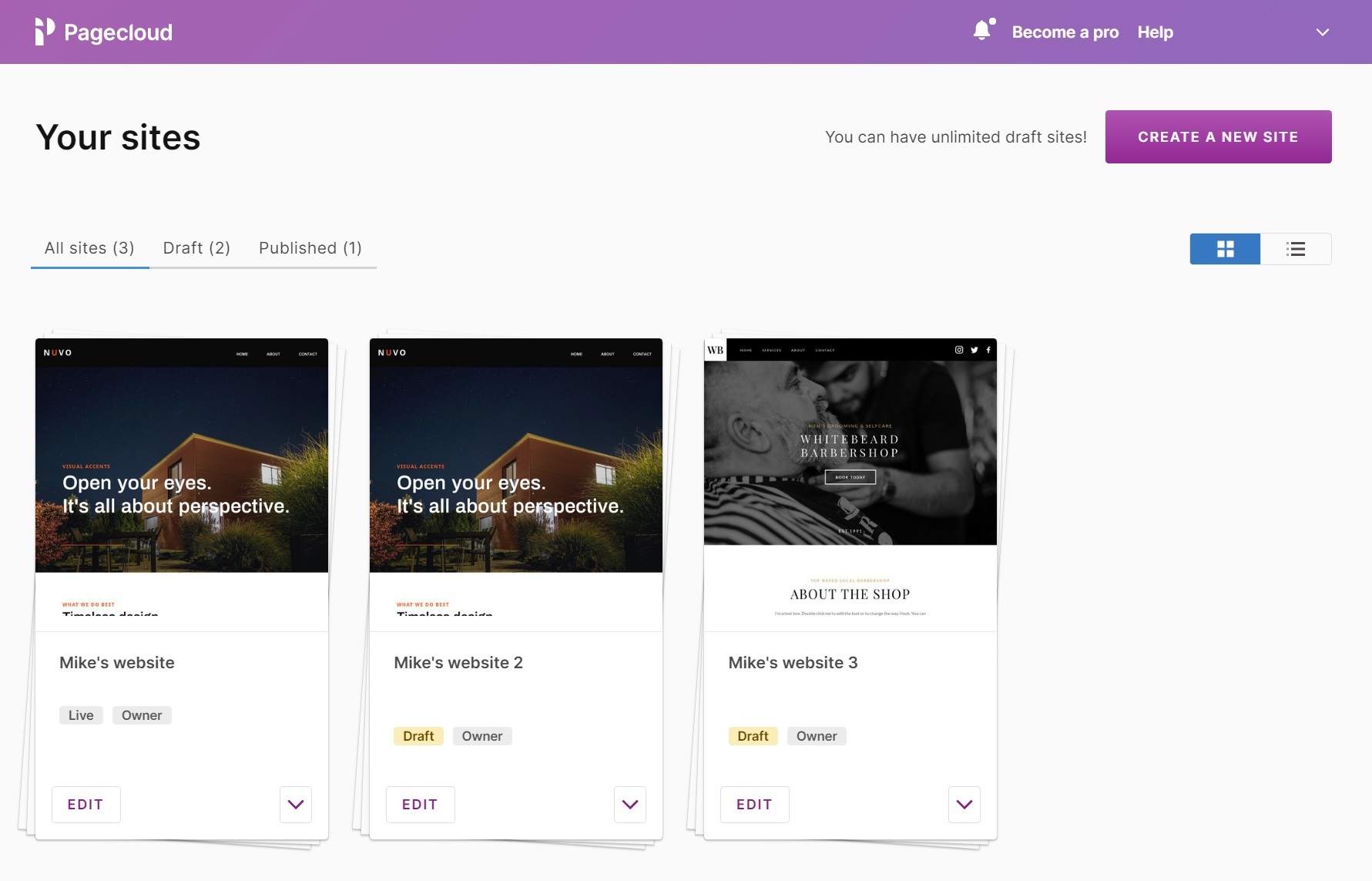 Pagecloud allows you to build unlimited draft sites