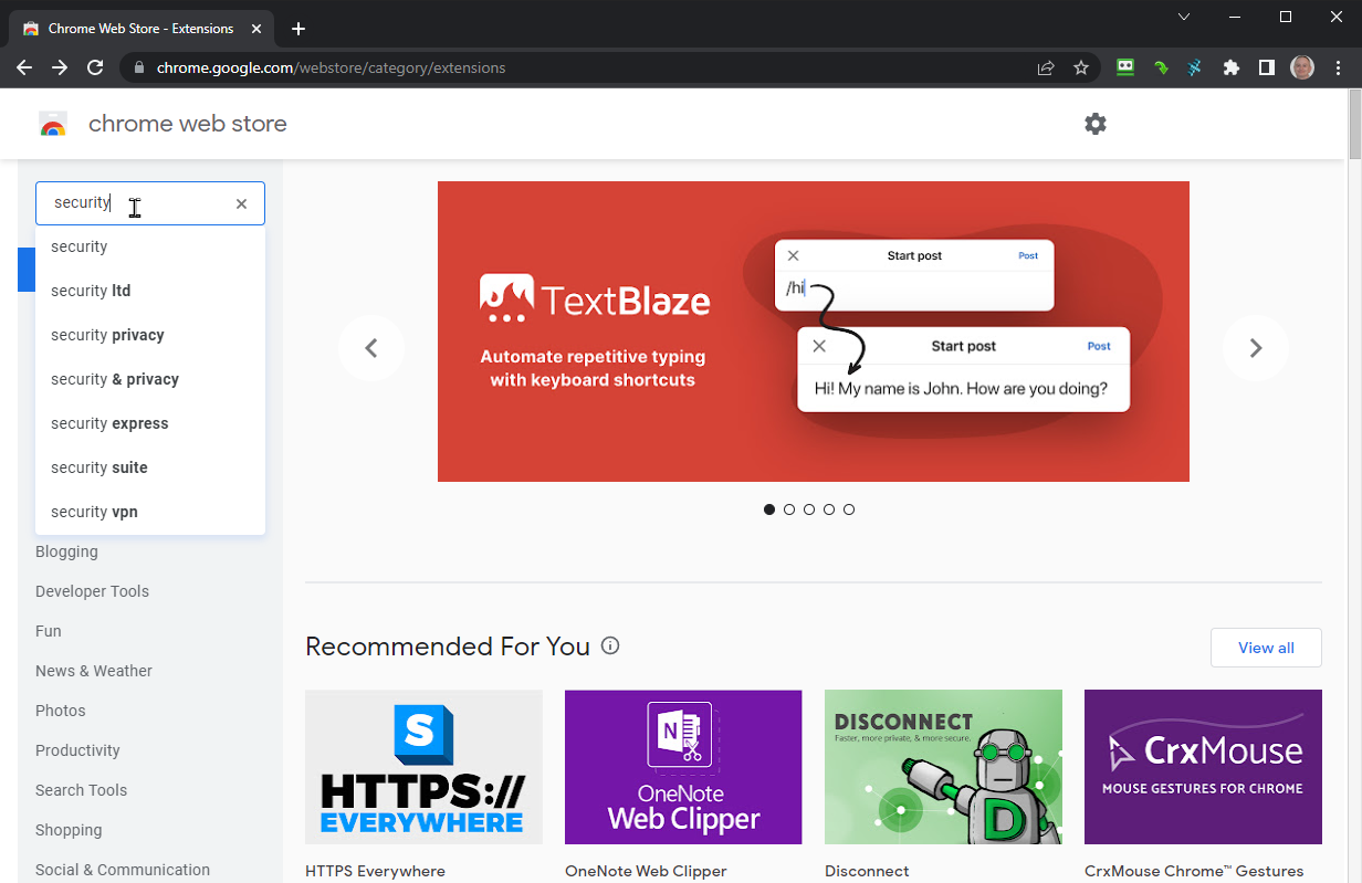 Browse to Chrome Web Store