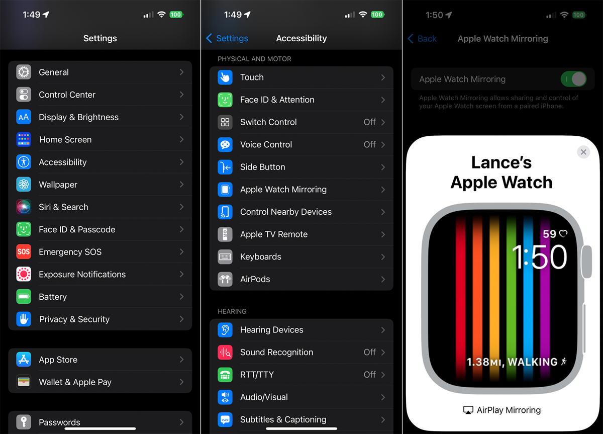 Turn on Apple Watch Mirroring