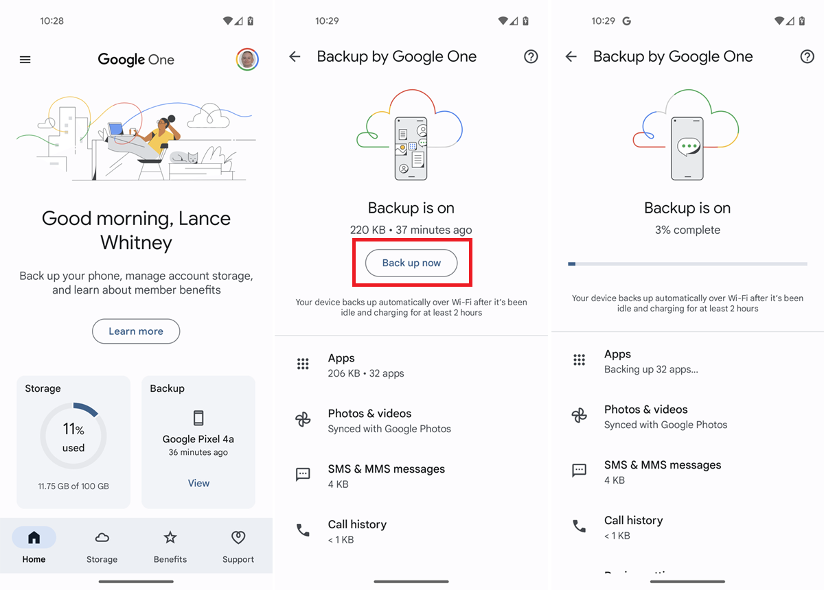 Back up with the Google One App