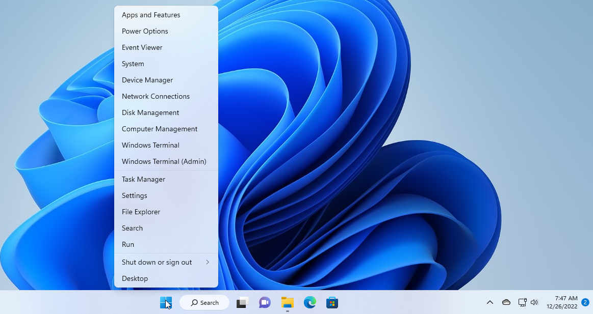 The Windows 11 Power Use Menu