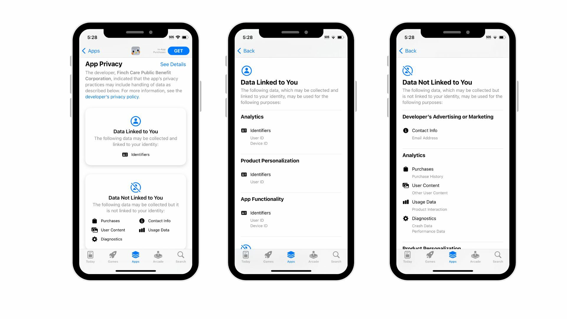 Screenshots of permissions in App Store