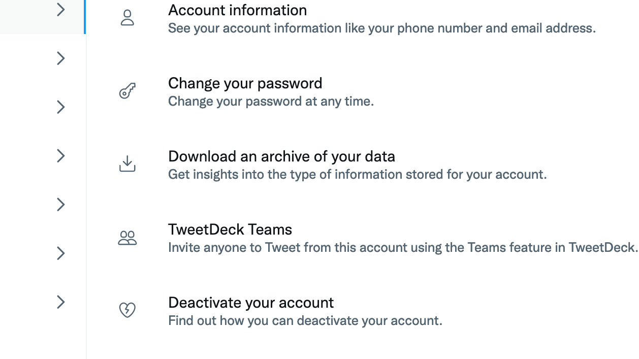 Menu option for downloading archive of Tweets