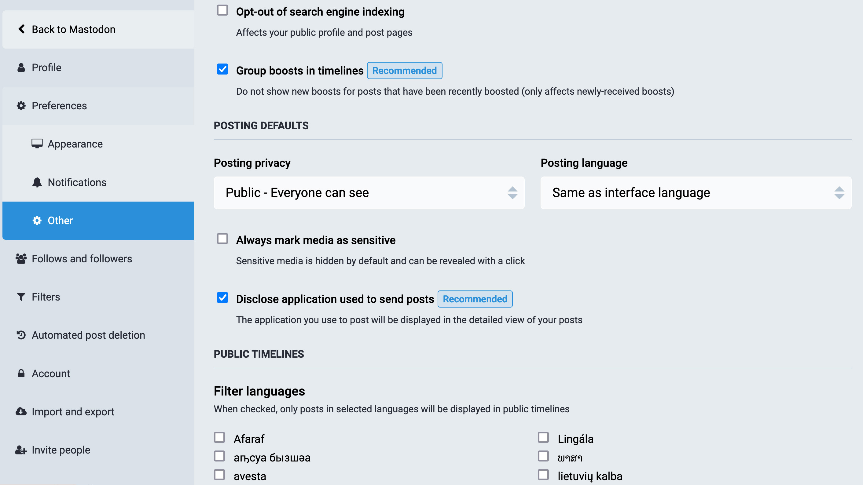 Controls letting you control the visibility of your posts