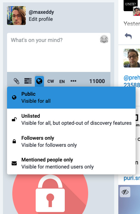 Visibility options for posts in Mastodon.