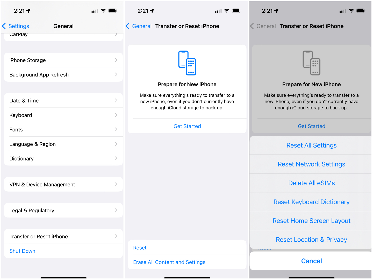 iphone settings reset
