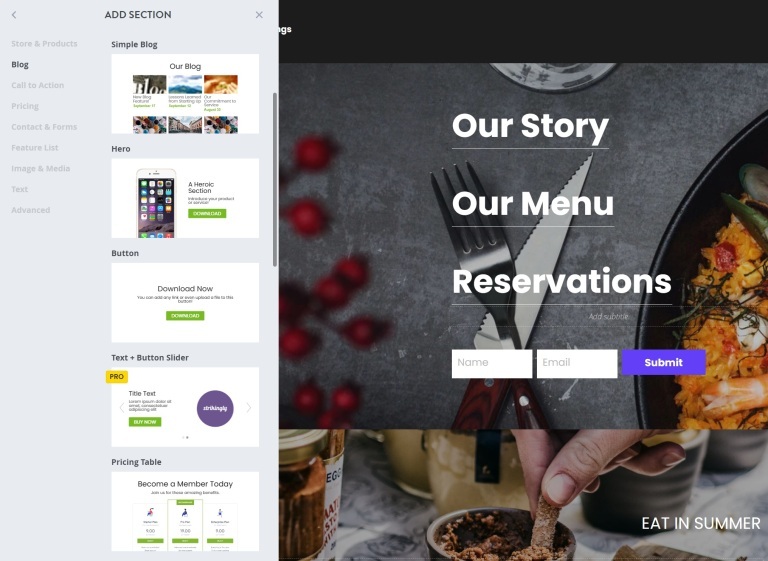 Adding a Section in Strikingly