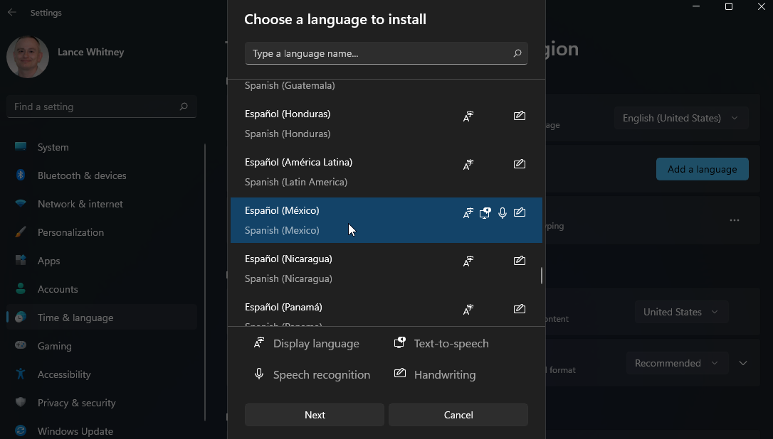 Select the language you wish to add