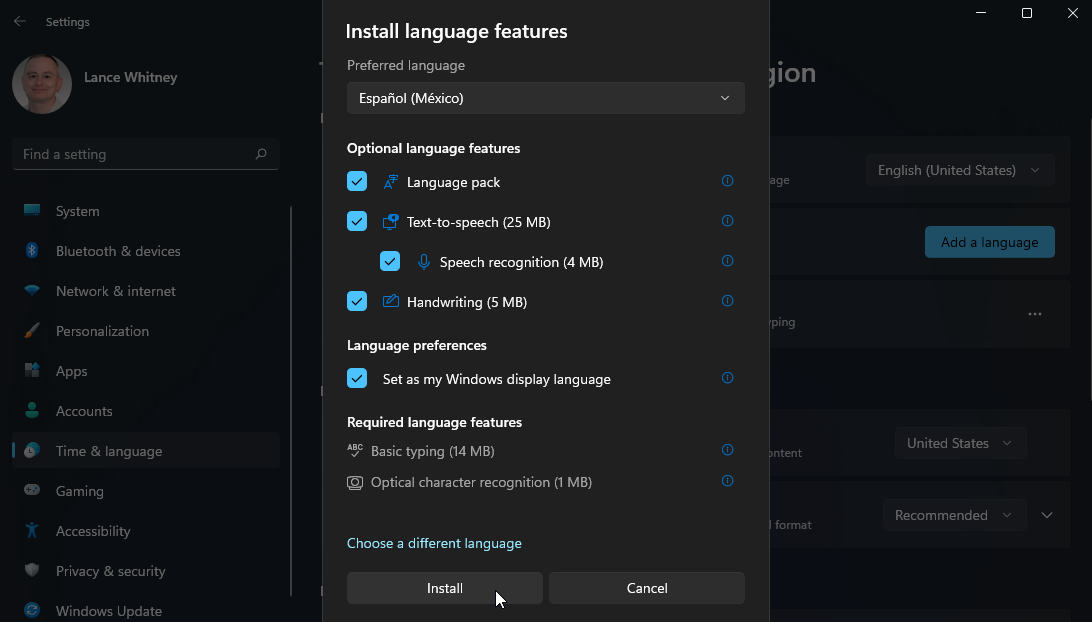 Check the features you want installed