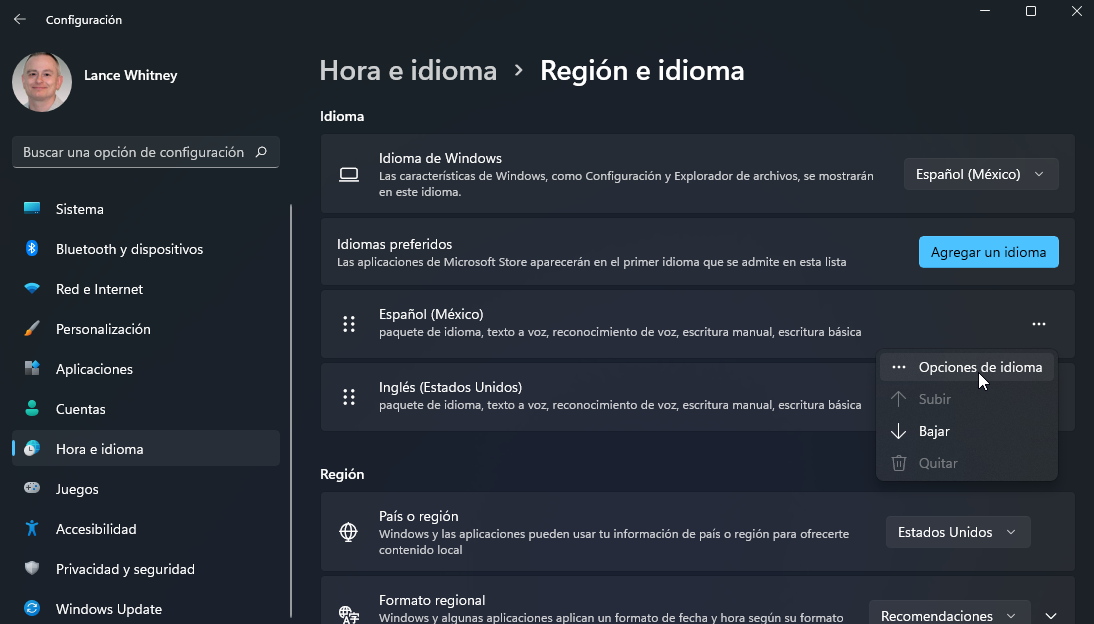 Select the options for the language you added