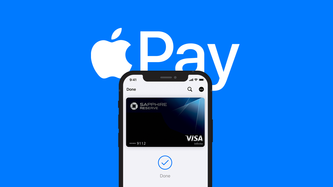 iphone open to a visa card in front of the apple pay logo