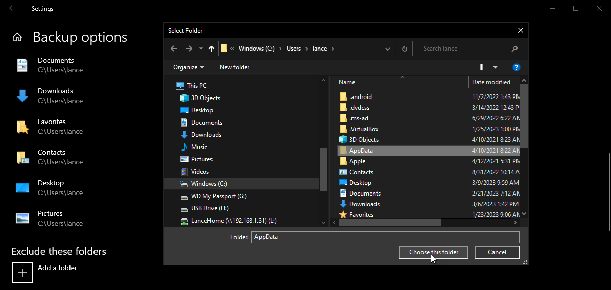 Add folders to exclude