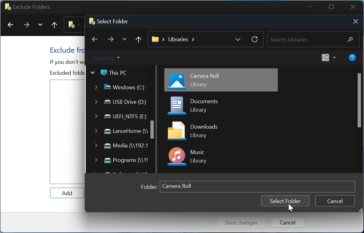 Exclude folders