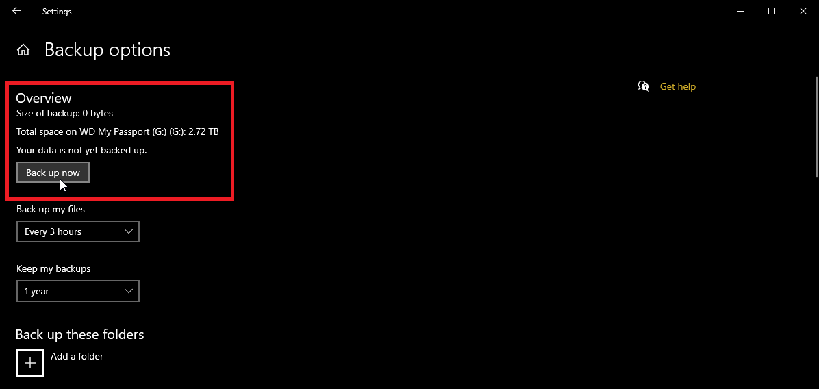 run file history Back up