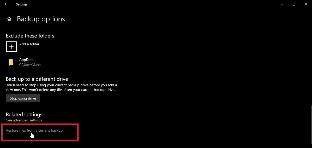 Restore files from a current backup