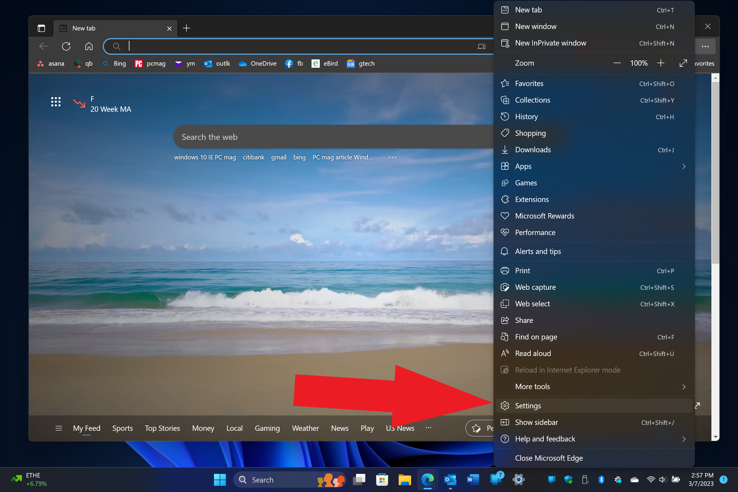 Settings in Microsoft Edge browser