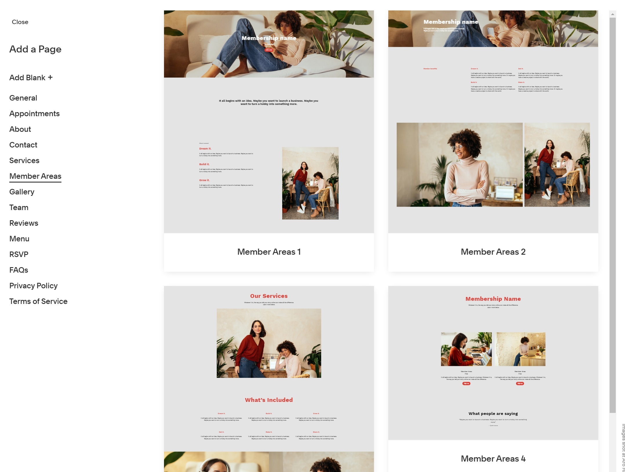 Adding a page in Squarespace