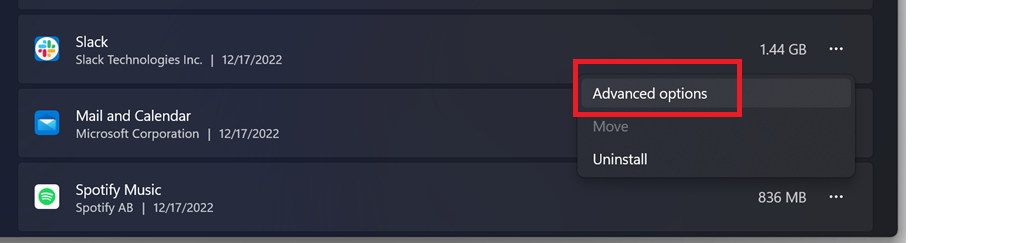 Stop Apps from Hogging Your Windows 11 Disk Space: Overflow menu in App Settings