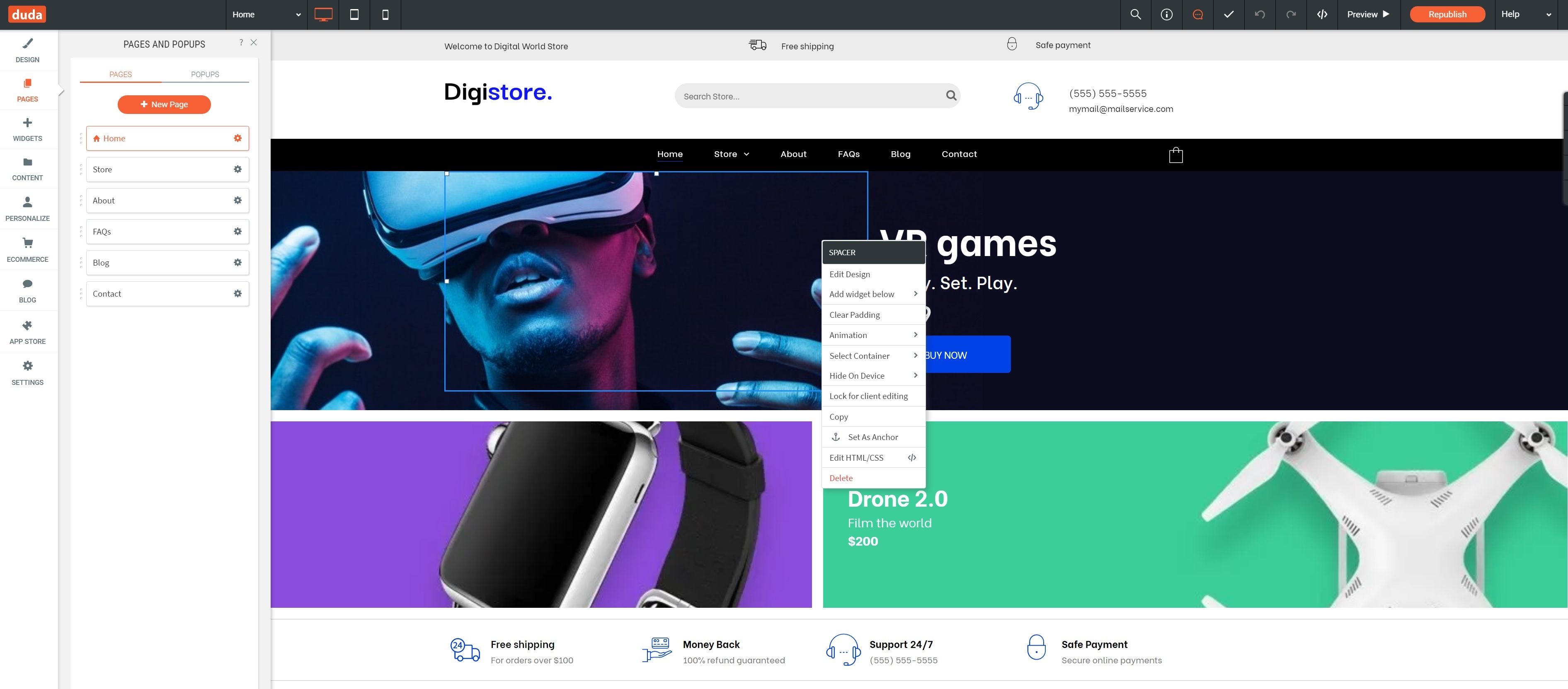 Right clicking actually works in Duda's editor
