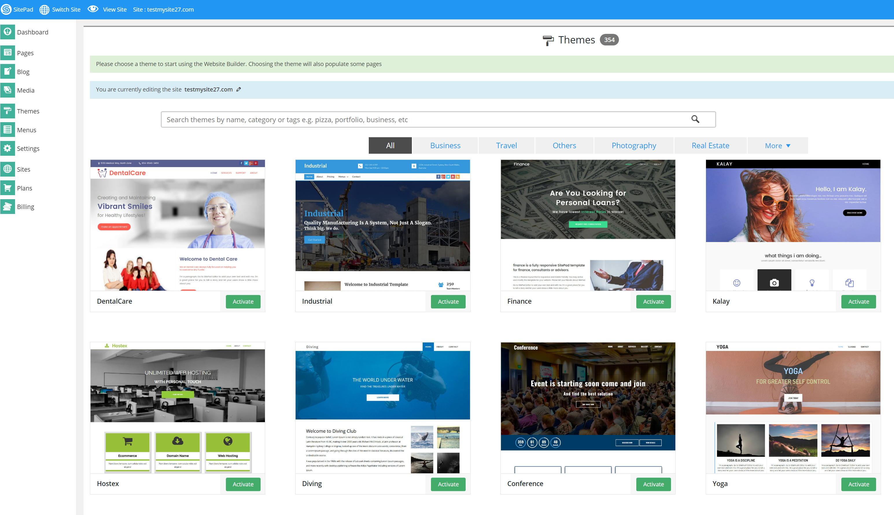Editing a site in SitePad