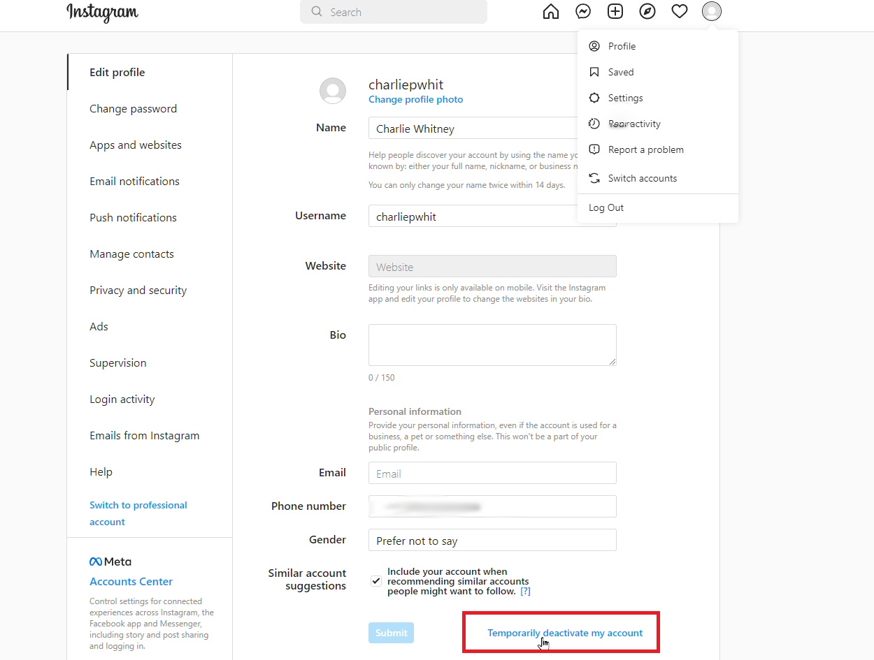 Deactivate Instagram Using the Web