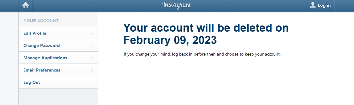 Sign back in to revive your account