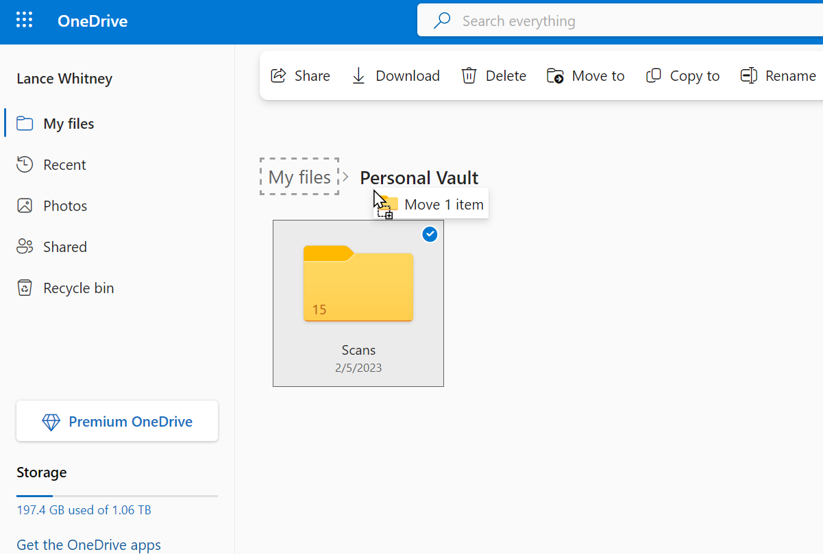 Move the folders and/or files that you wish to secure to the Personal Vault