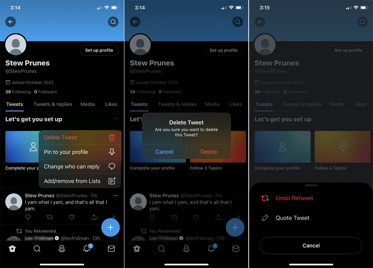 Delete a tweet in the mobile app