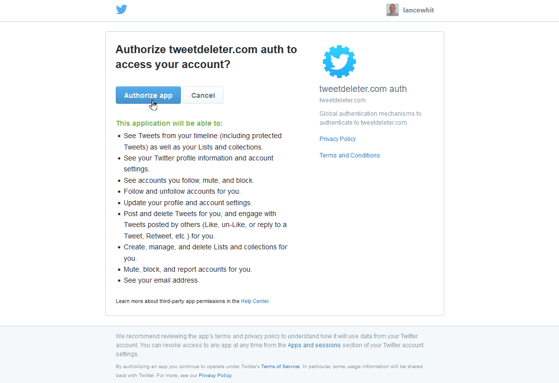 Authorize Tweet Deleter