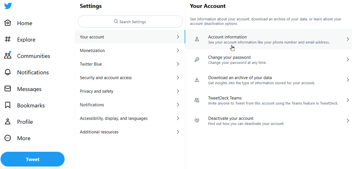 Change your Twitter username and password