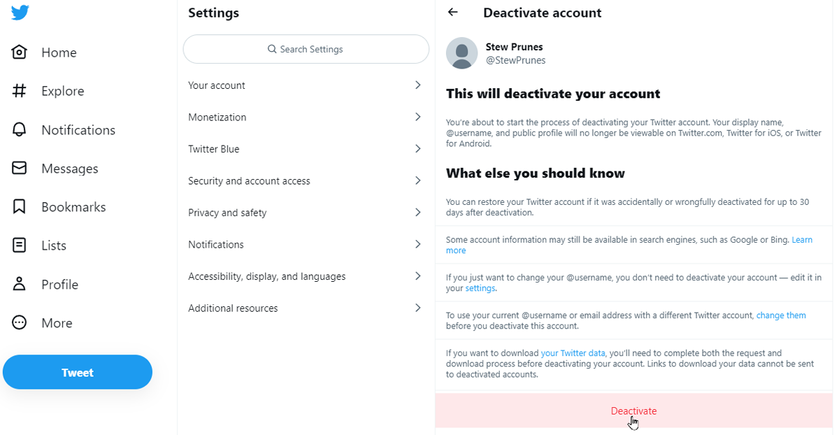 Deactivate your Twitter account