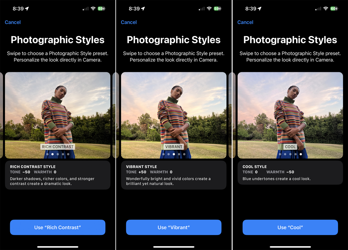 View different Photographic Styles