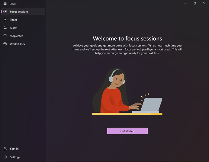 Focus Sessions in Windows 11 Clock app