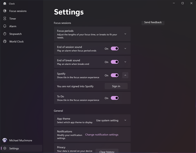 Settings for Focus Sessions