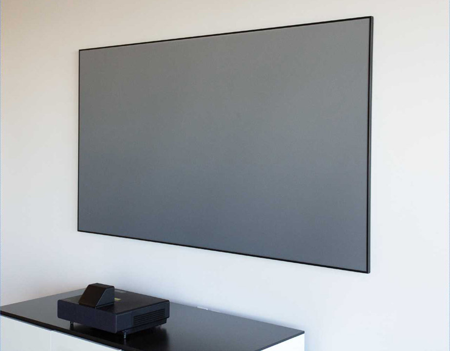 Epson ALR screen mounted on wall above projector