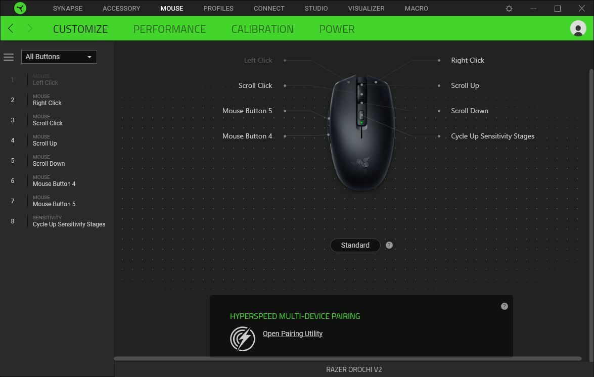 Razer Orochi V2 software button customization